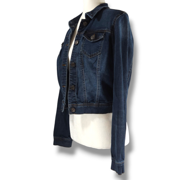EUC Wax Jean Classic Basic Button Down Denim Crop Jean Jacket Sz. S Dark Denim - Picture 1 of 11